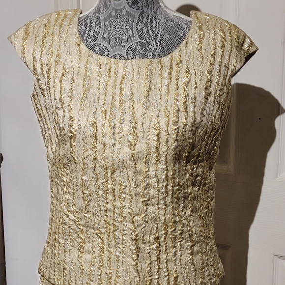 Pacific Classics Cream Gold Shimmer Long Skirt Set Sleeveless Top Size 10 - Picture 2 of 6